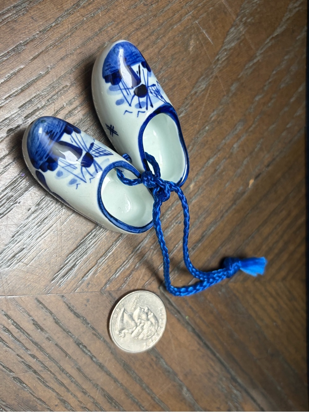 Vintage European Blue & White Ceramic Dutch Clogs Miniature Pair Crown Mark